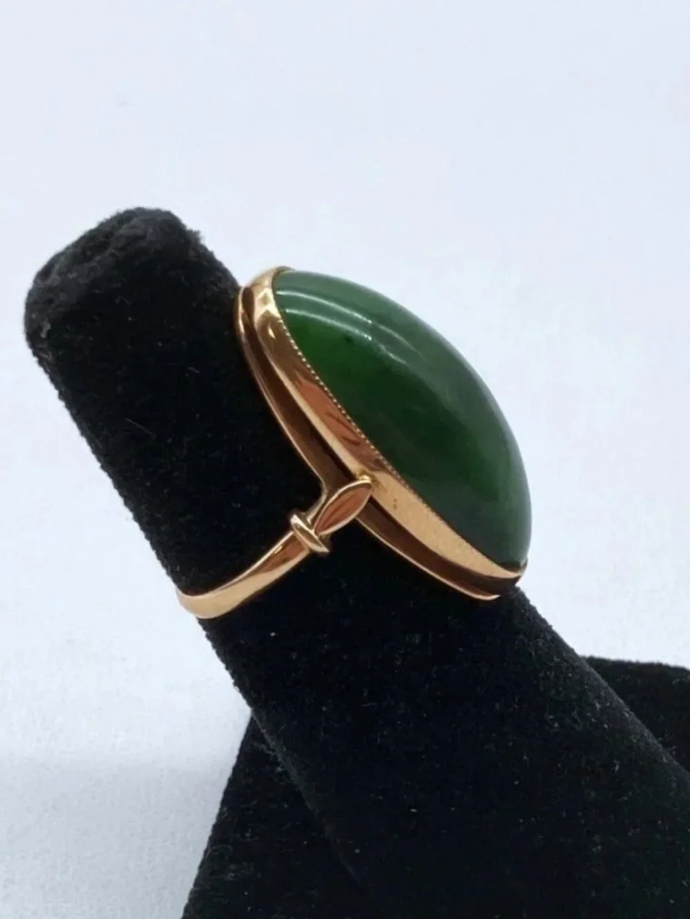 Vintage European Russian 14K Rose Pink Gold Green Nephrite Jade Cocktail RING - Picture 8 of 10
